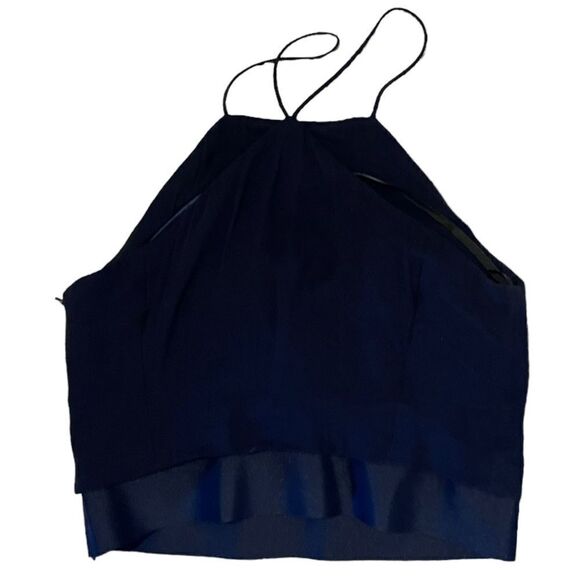 Milly Navy Blue Silk Crop Halter Strappy Racerback Tank Top Cami Size 0 - Picture 2 of 6